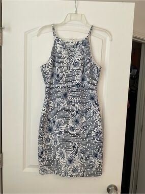 Guess Navy and White Lace-Up Halter Mini Dress